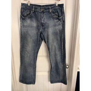 Flypaper Jeans Mens 38x32 Blue Light Wash Bootcut Denim Pants Distressed Casual